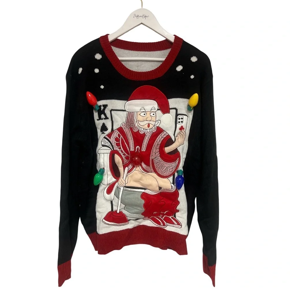 Ugly Christmas Sweater Black and Red Santa Crewneck - Picture 4 of 10